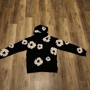 Black and White Cowl Neck Sweater with Floral Design